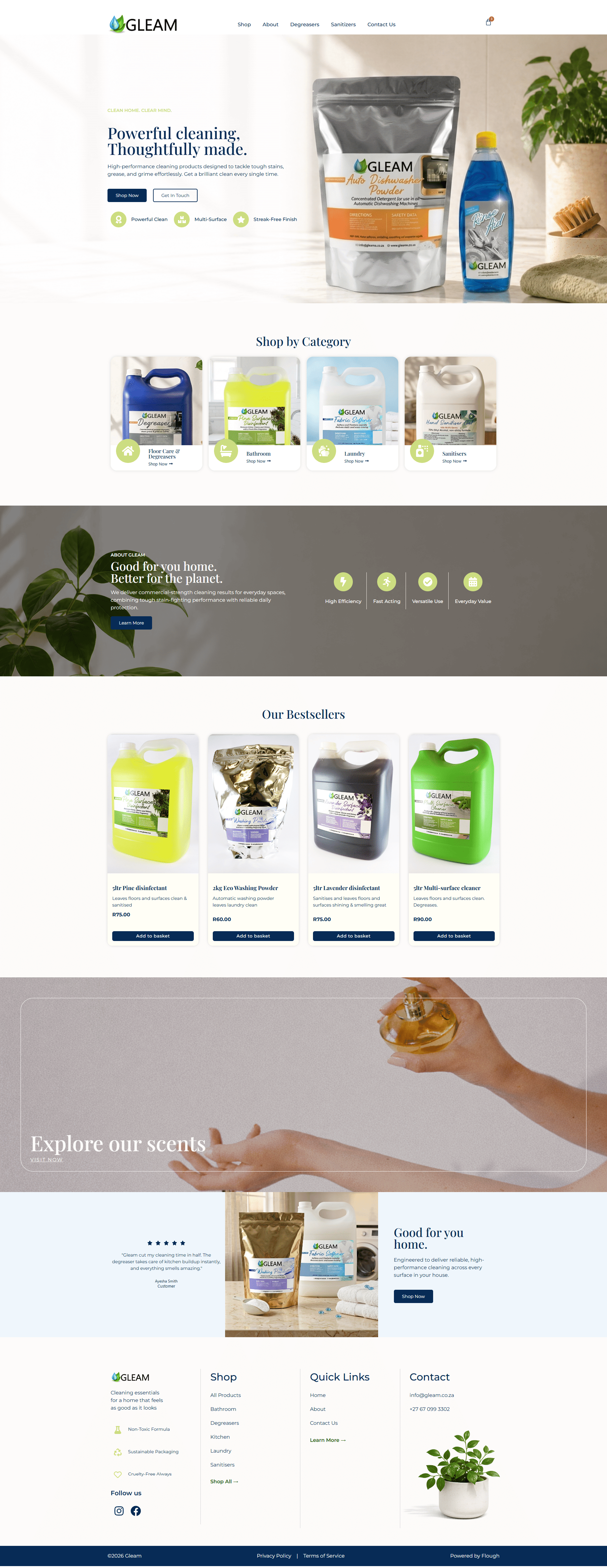 Gleam full website page showcase