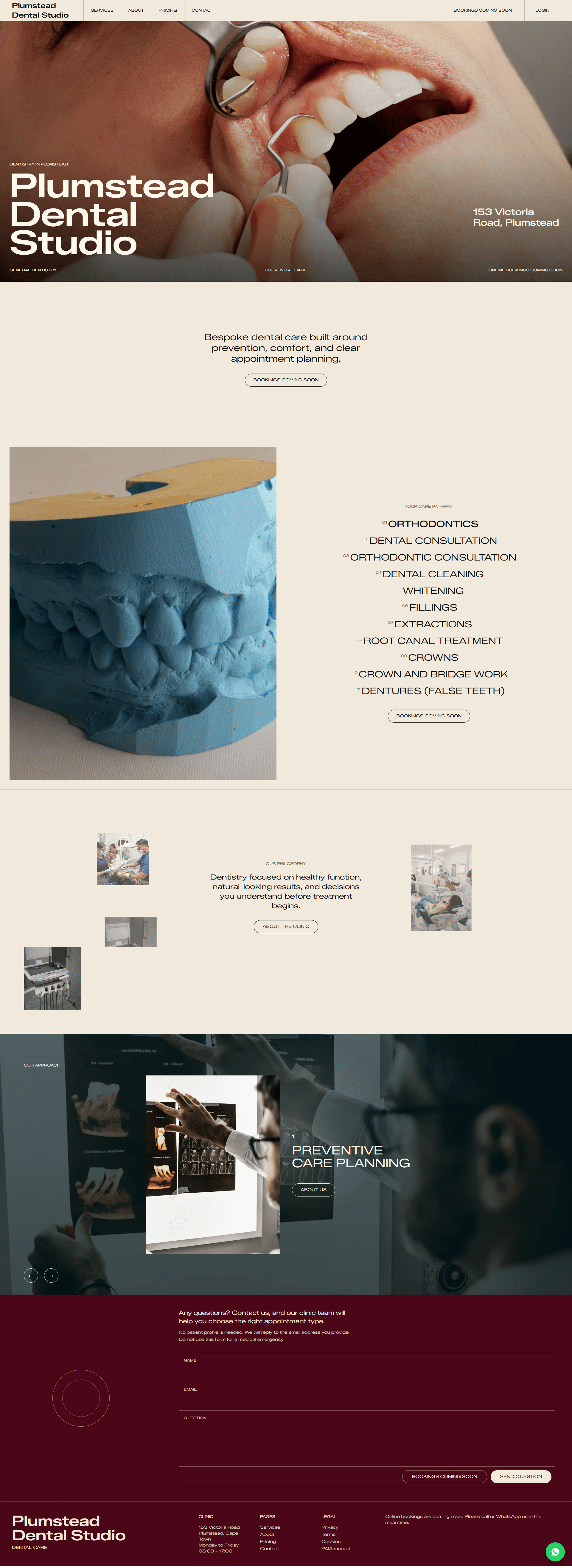 Plumstead Dental Studio full website page showcase